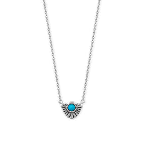 16" + 2" Rhodium Plated Oxidized Fan with Imitation Turquoise Necklace
