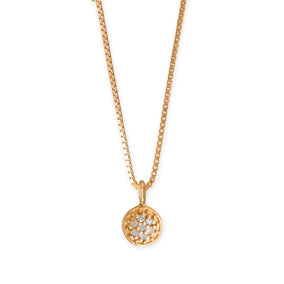 16" 14 Karat Gold Plated Diamond Studded Disk Necklace