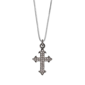 18" Black Rhodium Plated Diamond Studded Ornate Cross Necklace