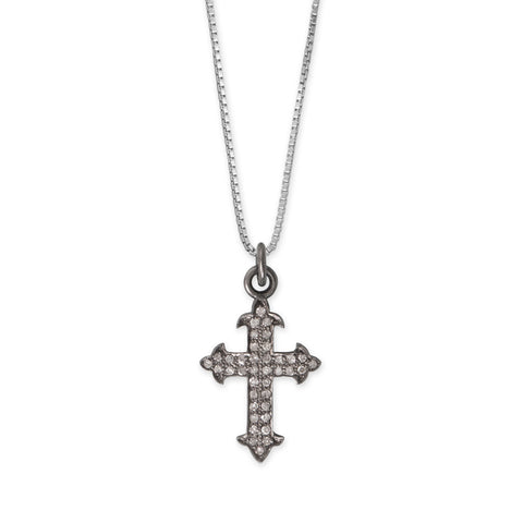 18" Black Rhodium Plated Diamond Studded Ornate Cross Necklace