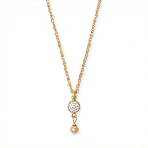 14/20 Gold Filled 4mm Lab Grown Diamond and Bead Drop Necklace
