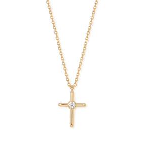 16" + 2" 14 Karat Gold Plated Lab Grown Diamond Cross Necklace