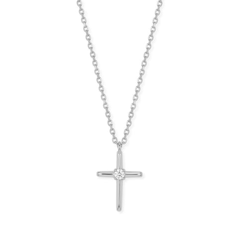 16" + 2" Rhodium Plated Lab Grown Diamond Cross Necklace