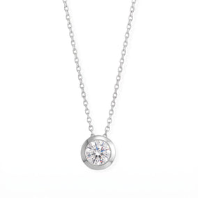 16" + 2" Rhodium Plated Floating 6mm Lab Grown Diamond Slide Necklace