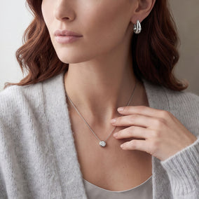 Rhodium Plated Dome Lab Grown Diamond Hoop Earrings