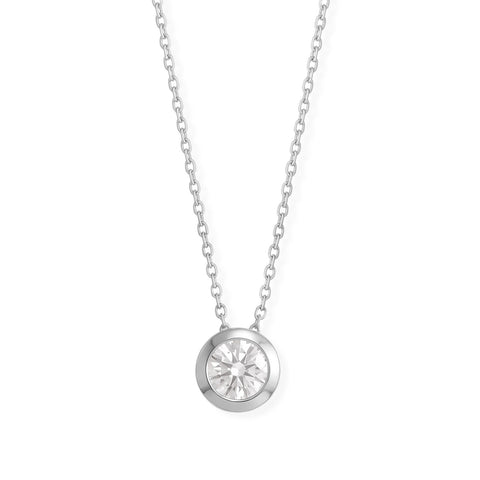 16" + 2" Rhodium Plated Floating 6mm Lab Grown Diamond Slide Necklace