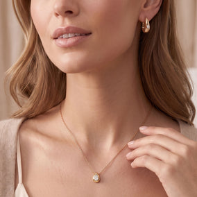 14 Karat Gold Plated Dome Lab Grown Diamond Hoop Earrings