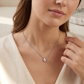 16" + 2" Rhodium Plated Pear Lab Grown Diamond Necklace