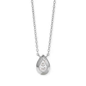 16" + 2" Rhodium Plated Pear Lab Grown Diamond Necklace