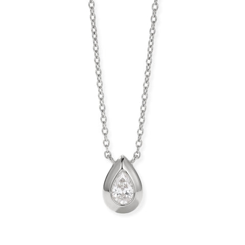 16" + 2" Rhodium Plated Pear Lab Grown Diamond Necklace