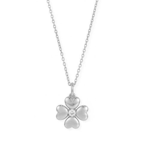 16" + 2" Rhodium Plated Lucky Clover Lab Grown Diamond Necklace