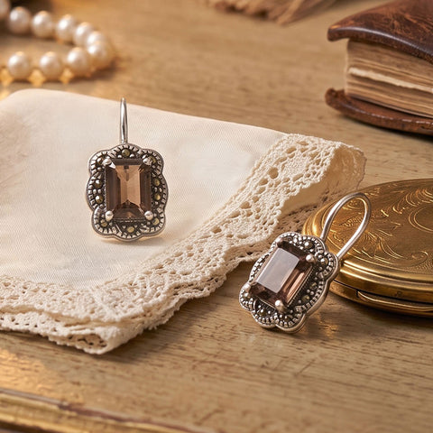 Smoky Quartz and Marcasite Earrings