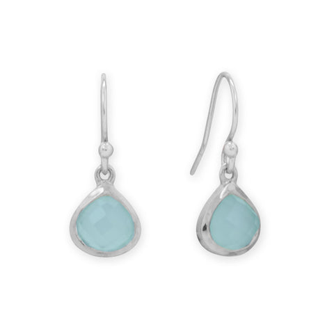 Rhodium Plated Pear Blue Chalcedony Charm