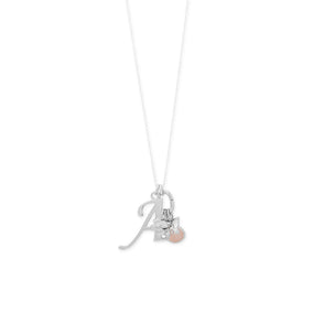 Rhodium Plated Pear Rose Quartz Charm