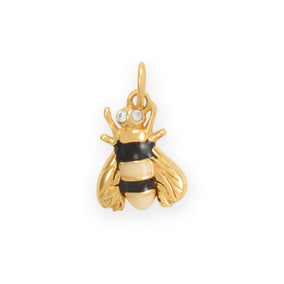 Dainty 14 Karat Gold Plated Enameland CZ Bumble Bee Charm