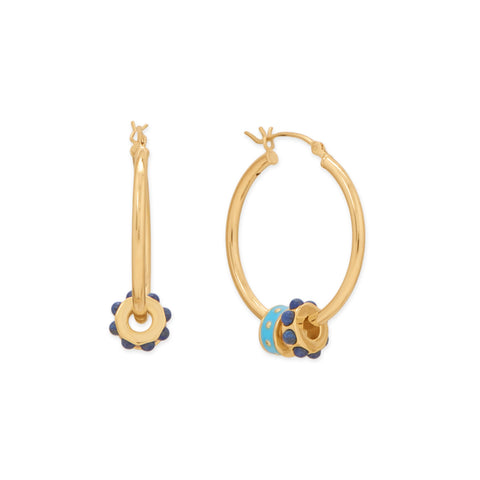 14 Karat Gold Plated Lapis Wheel Bead Charm