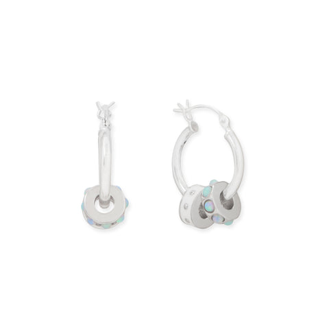 Rhodium Plated Synthetic Opal Wheel Bead Charm