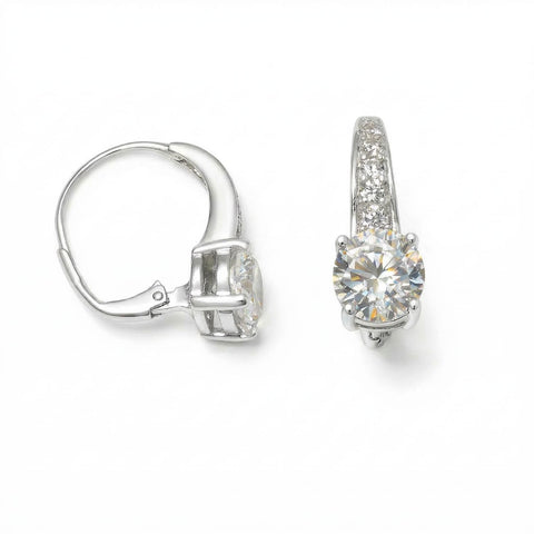 Rhodium Plated Graduated CZ Lever Back Earrings