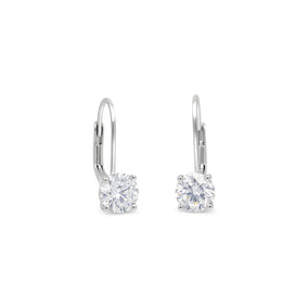 Rhodium Plated Lever Back CZ Earrings