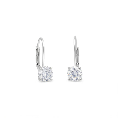Rhodium Plated Lever Back CZ Earrings