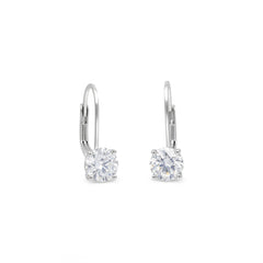 Rhodium Plated Lever Back CZ Earrings