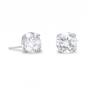 Rhodium Plated 8mm CZ Stud Earrings