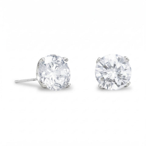 Rhodium Plated 8mm CZ Stud Earrings