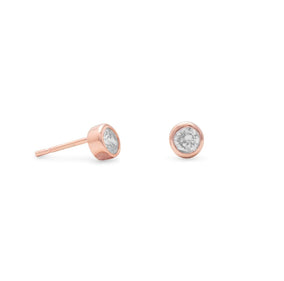 14 Karat Rose Gold Plated Stud Earrings with Bezel Set CZs
