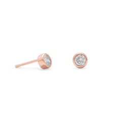 14 Karat Rose Gold Plated Stud Earrings with Bezel Set CZs