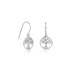 Rhodium Plated CZ Tree of Life Earrings