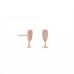 14 Karat Rose Gold Plated CZ Champagne Glass Stud Earrings
