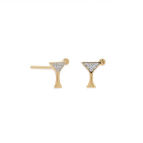 14 Karat Gold Plated CZ Martini Stud Earrings