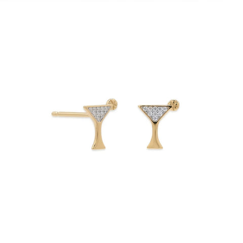 14 Karat Gold Plated CZ Martini Stud Earrings