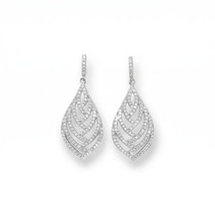 Rhodium Plated CZ Leaf Earrings
