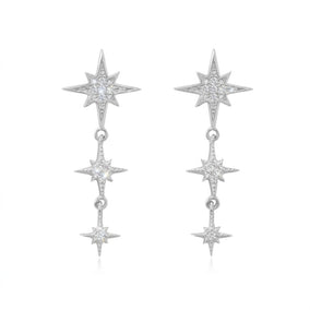 Rhodium Plated CZ Star Drop Earrings