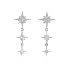 Rhodium Plated CZ Star Drop Earrings