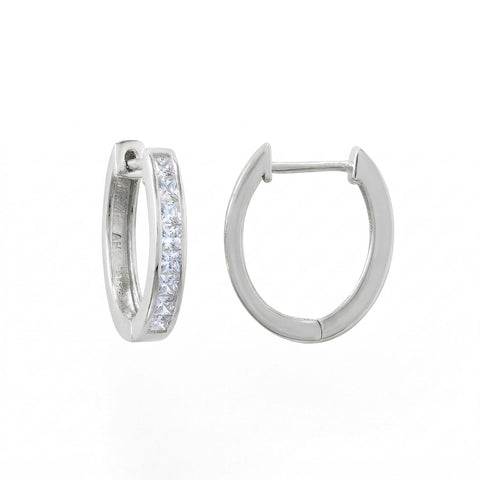 Rhodium Plated CZ Hoop Earrings
