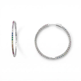Rhodium Plated Multicolor CZ 40mm Hoop Earrings