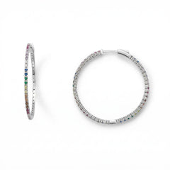 Rhodium Plated Multicolor CZ 40mm Hoop Earrings
