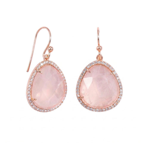 14 Karat Rose Gold Plated Rose Quartz and CZ Earrings