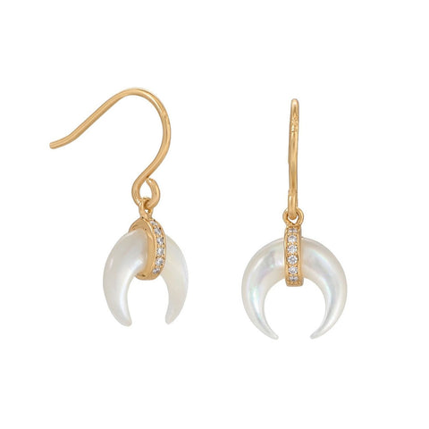 Mother of Pearl and CZ Crescent Gold Plate Earrings