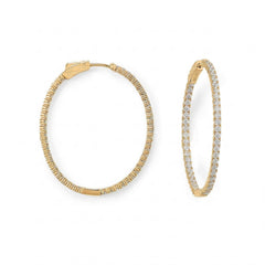 14 Karat Gold Plated Oval In/Out CZ Hoop Earrings