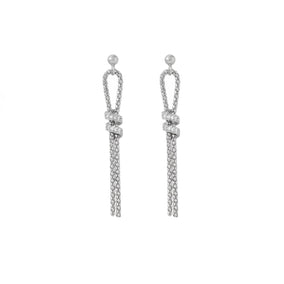 Italian Rhodium Plated CZ and Coreana Chain Earrings