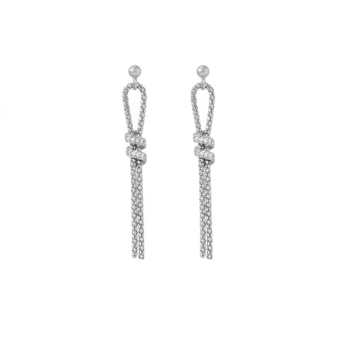 Italian Rhodium Plated CZ and Coreana Chain Earrings