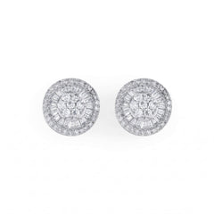 Rhodium Plated Round Baguette CZ Post Earrings