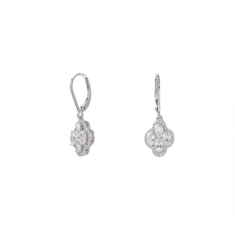 Rhodium Plated 4 Oval CZ Lever Earrings