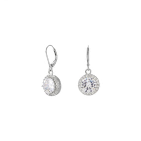 Round CZ with Halo Edge Lever Earrings