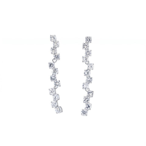 Rhodium Plated Falling CZ Drop Earrings