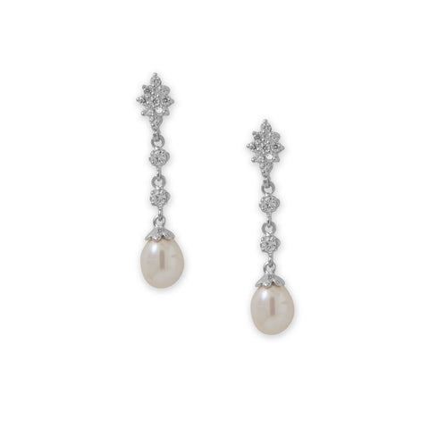 CZ and Cultured Freshwater Pearl Drop Earrings