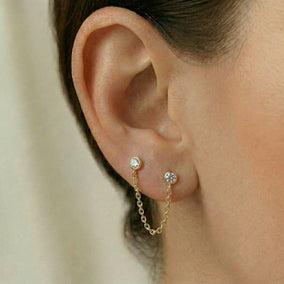 14 Karat Gold Plated Round CZ Double Post Earrings